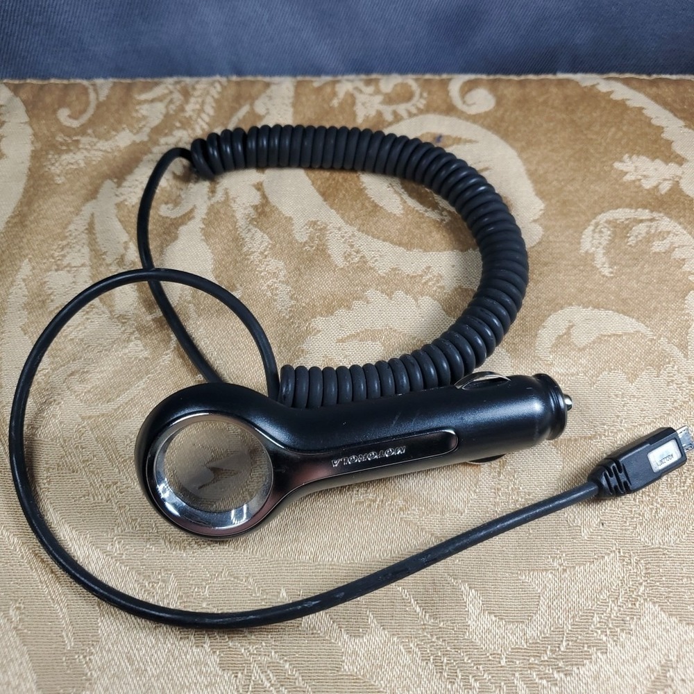 Motorola OS Car Charger Black SPN5400A Micro USB Coiled Cord Power Adapter
